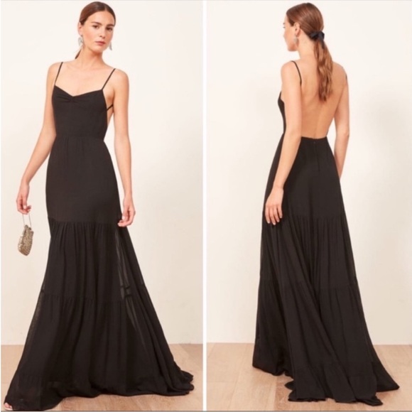 Reformation Dresses & Skirts - Reformation Black Figi Maxi Dress Open Back Size 6 Evening Feminine whimsical